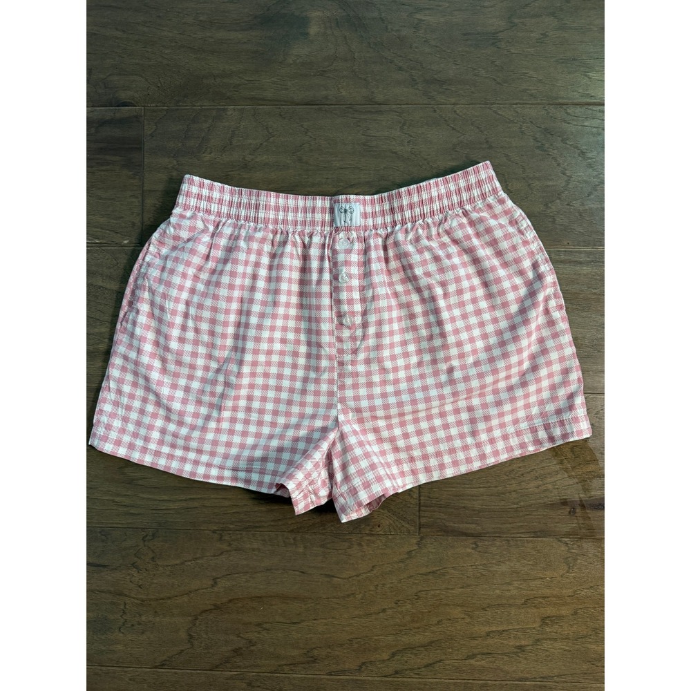 Happily Grey Pink Gingham Cotton Boxer‎ Shorts Lounge Sleep Bottoms Medium